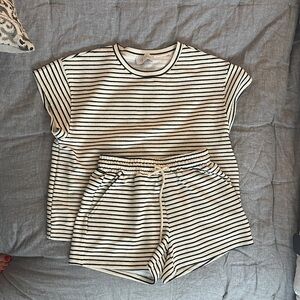 Women's Striped Travel Shorts Set- Black and Cream